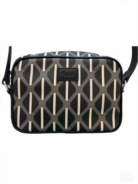 Harrods Waterloo Camera Bag Crossbody Purse Black Grey White Geo Print NEW